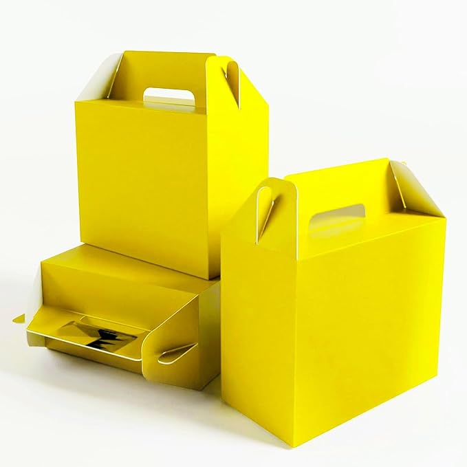 XAGLVV 24Pack Yellow Party Favor Treat Box Packs, 7 * 3.5 * 6.6 Inch Goodie Box with Handles, Goodie Boxes, Candy Box,Gable Gift Boxes for Party, Baby Shower, Birthday