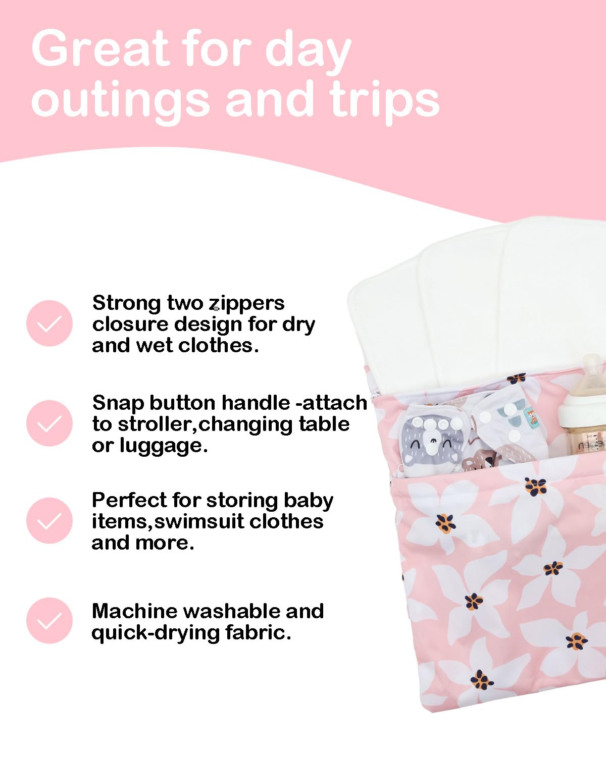 ALVABABY 3 Cloth Diaper Wet Dry Bags Waterproof Reusable with Two Zippered Pockets Travel Beach Pool Daycare Soiled Baby Items Yoga Gym Bag for Swimsuits or Wet Clothes Small Medium Large 3L-ZM26