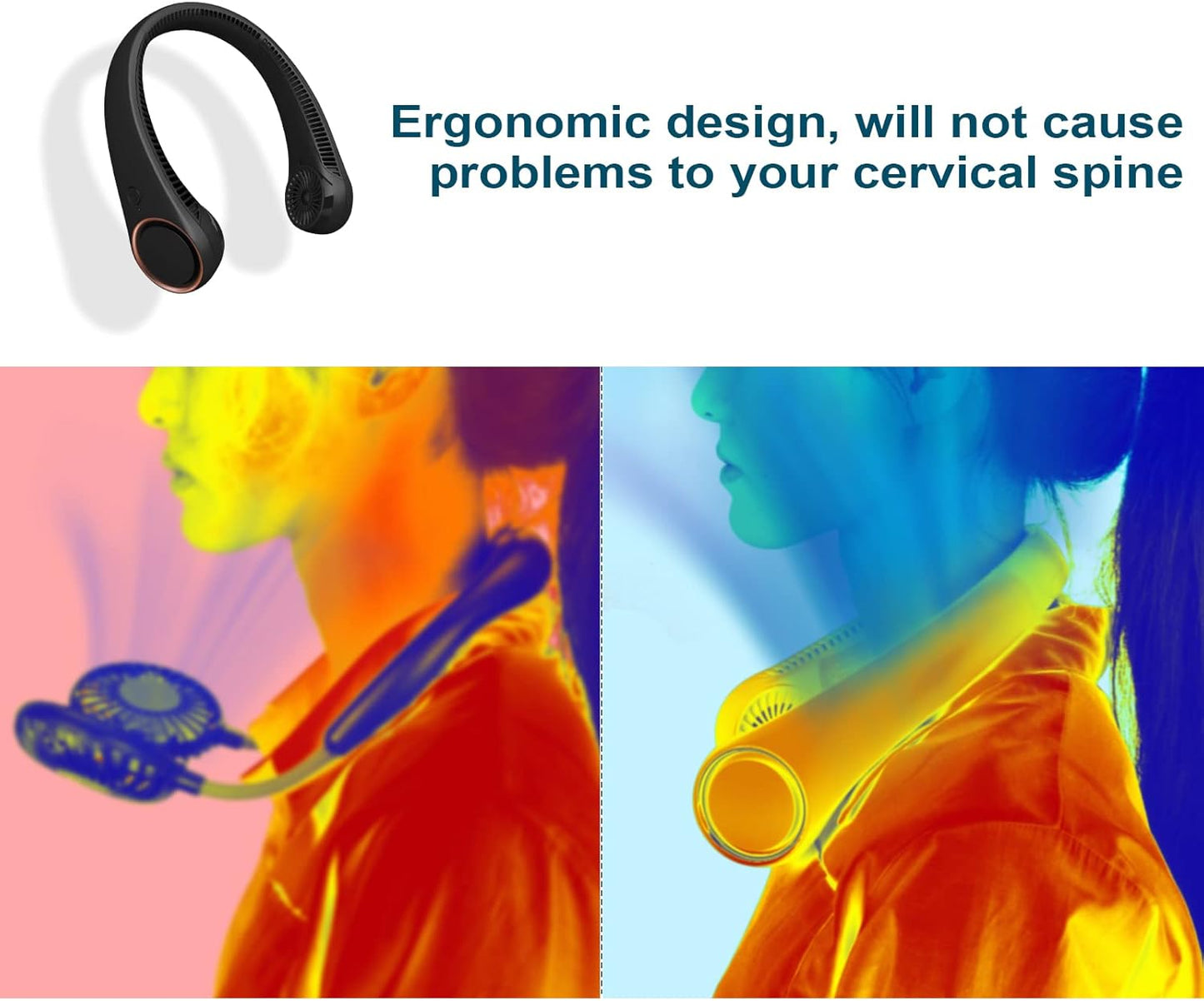 CIVPOWER Neck Fan: Portable Personal Neck Cooling Rechargeable Bladeless Fan - Hands Free 3 Speed 4000 mAh Battery USB Operated Wearable Headphone Design - for Men Women Outdoor Indoor (Black)