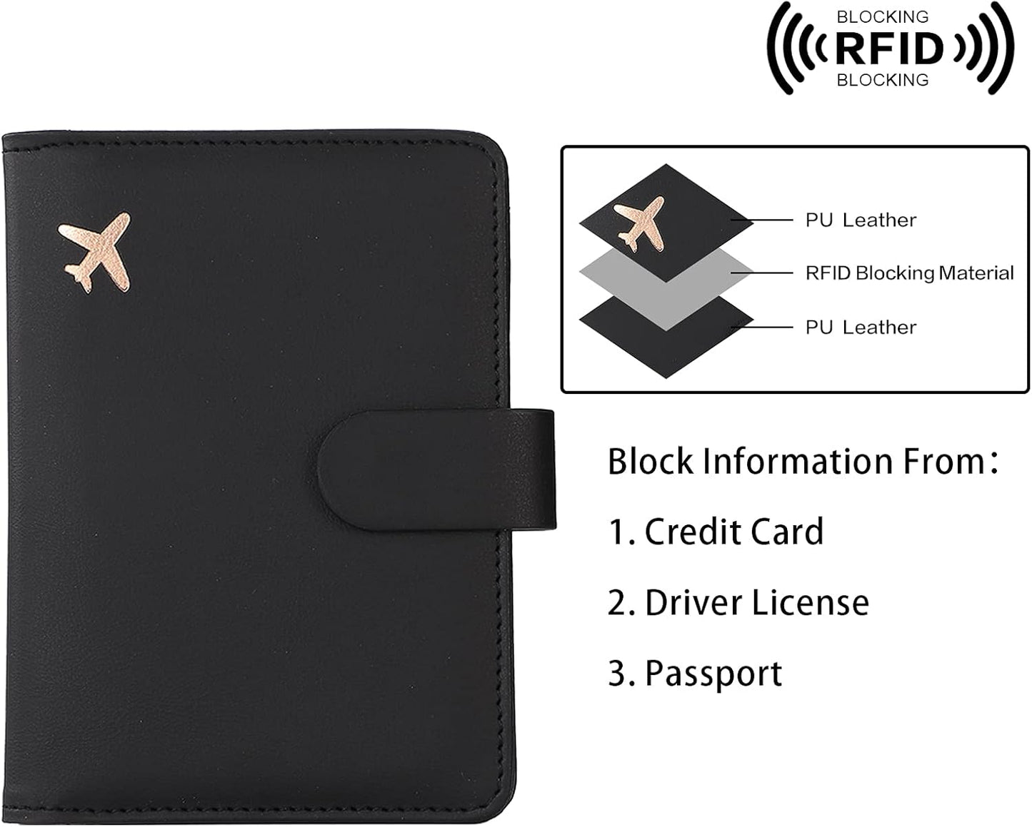 Melsbrinna Rfid Passport Holder for Travel women/Men, Cute Passport Wallet Rfid Blocking Card Slots, Rfid Passport Cover/CaseTravel Wallet, Passport Book Holder (1, Black)