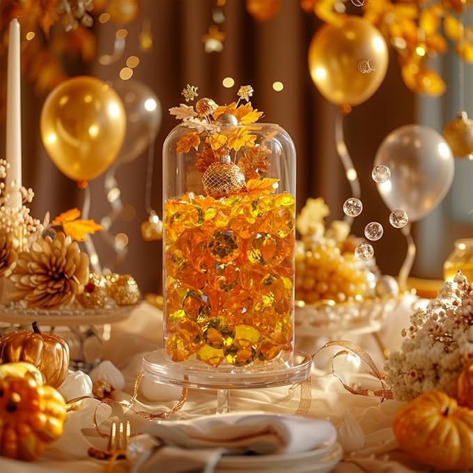 HappyFiller 720 PCS Mix 20mm,10mm Orange Acrylic Diamonds Gems Sparkling Fake Gemstones Rhinestones Jewel for Fall Vase Fillers,Halloween Autumn Decoration,Thanksgiving Table Reception Confetti,Crafts