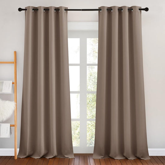 NICETOWN Kitchen Blackout Curtains and Drapes - Triple Weave Energy Saving Thermal Insulated Solid Grommet Blackout Panels for Patio (1 Pair, 46 inches by 90 Inch, Cappuccino)
