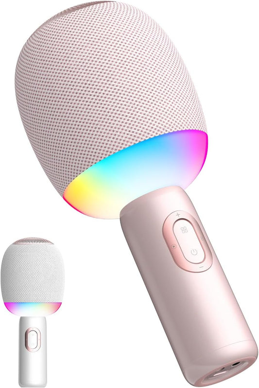 Wireless Bluetooth Karaoke Microphone, 5-in-1 Portable Handheld Mic Speaker with Dynamic Lights, Karaoke Microfono for Car Travel Home Party, Music Record, Duet Singing Gifts for Adults Kids (Pink)