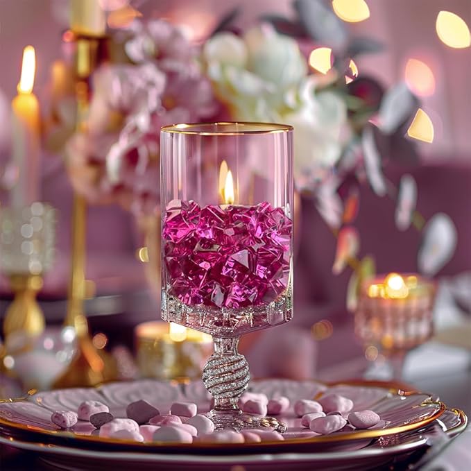 HappyFiller 15 OZ Burgundy Fake Ice Rocks Crystal Acrylic Gem Stone for Glass Vase Fillers,Candle Holder Decor, Wedding Centerpieces,Crafts,Dessert Table Decorative Scatter,Party,Home Accents