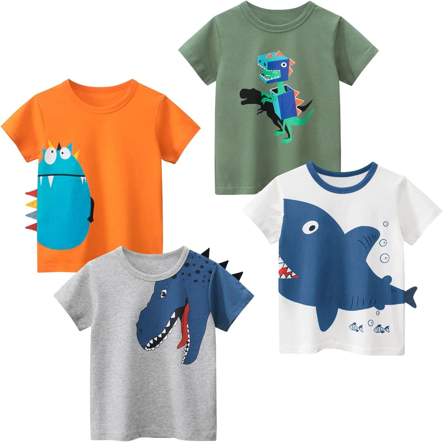 Boys' 4-Pack Excavator Short Sleeve Crewneck T-Shirts Top Tee Size 2-7 Years Toddler Boys' Value Pack Cotton T-Shirt