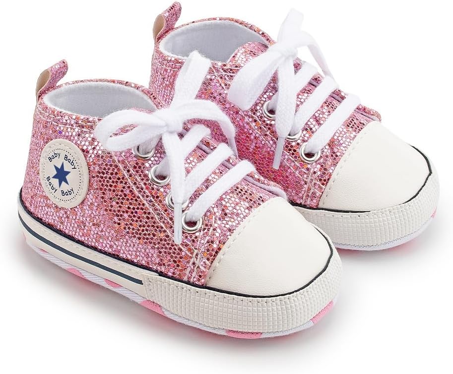 Unisex Baby Girls Boys Canvas High-top Shoes, Newborn Infant Anti-Slip Soft Sole Frist Walking Breathable Sneakers