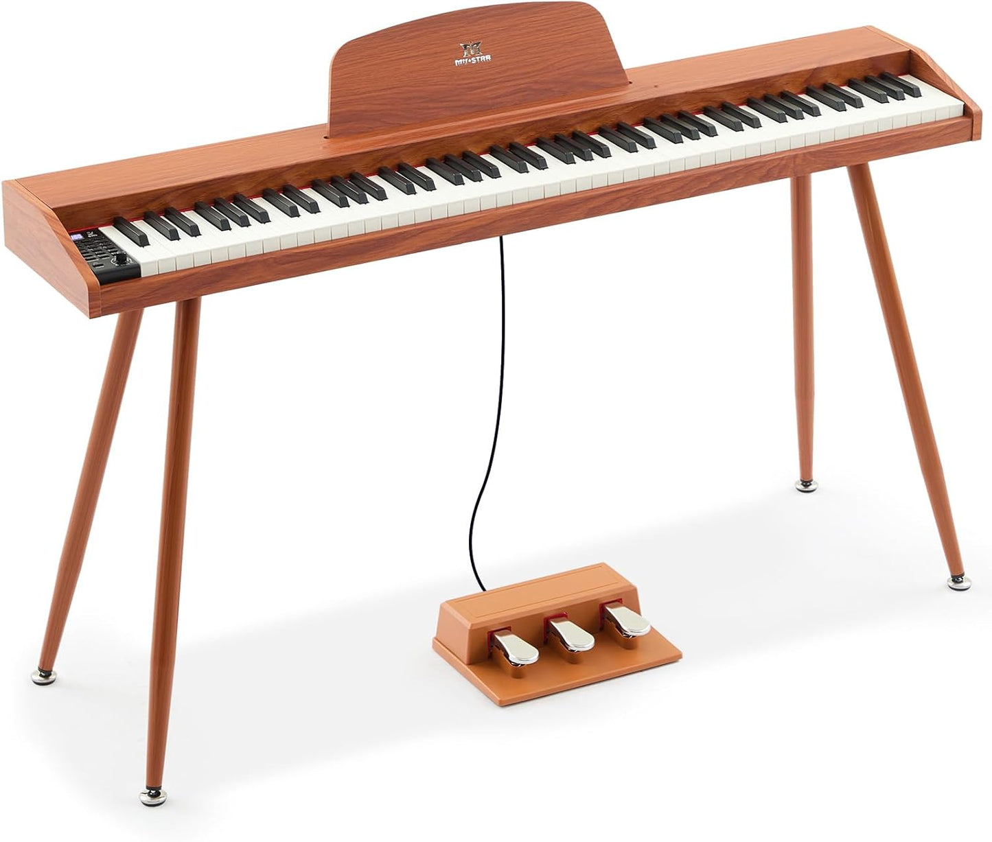 MUSTAR 88 Key Piano Keyboard for Beginners, Semi Weighted Electric Piano Keyboard 88 Keys, Portable Digital Piano 88 Key Weighted with 3-Pedal Unit, Built-In Speakers, USB/MIDI Connecting (Brown)