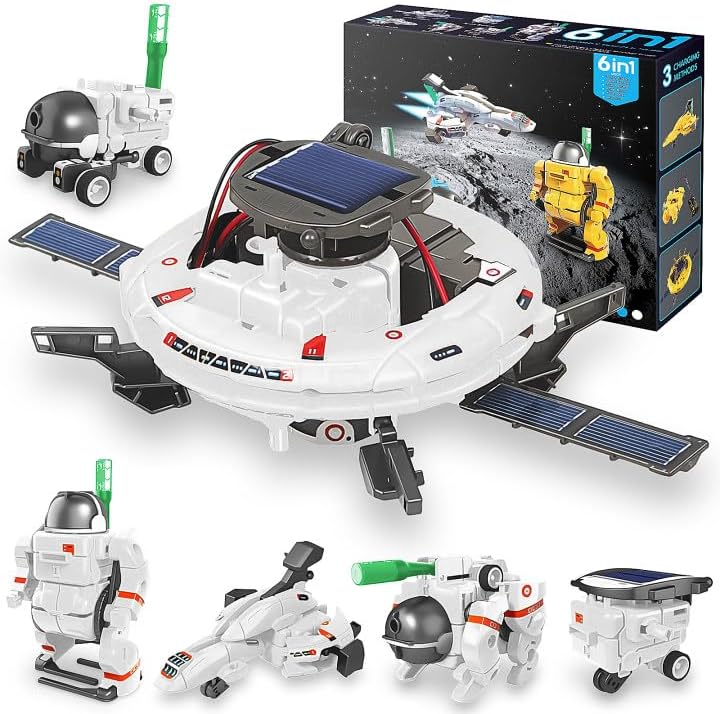 STEM Projects for Kids Ages 8-12 Solar Robot Kit 6-in-1 Space Toys for 10-Year-Old Boy Girl Gift Building Toys Science Kits Christmas Birthday Gifts for 8 9 10 11 12 Year Old, White
