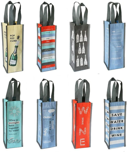 Set of 8: G.U.S. Eco-Friendly Wine Bags - Water Resistant, Reusable Wine Bags with Wide Sturdy Handles. Durable, Affordable. Uniquely Printed Designs
