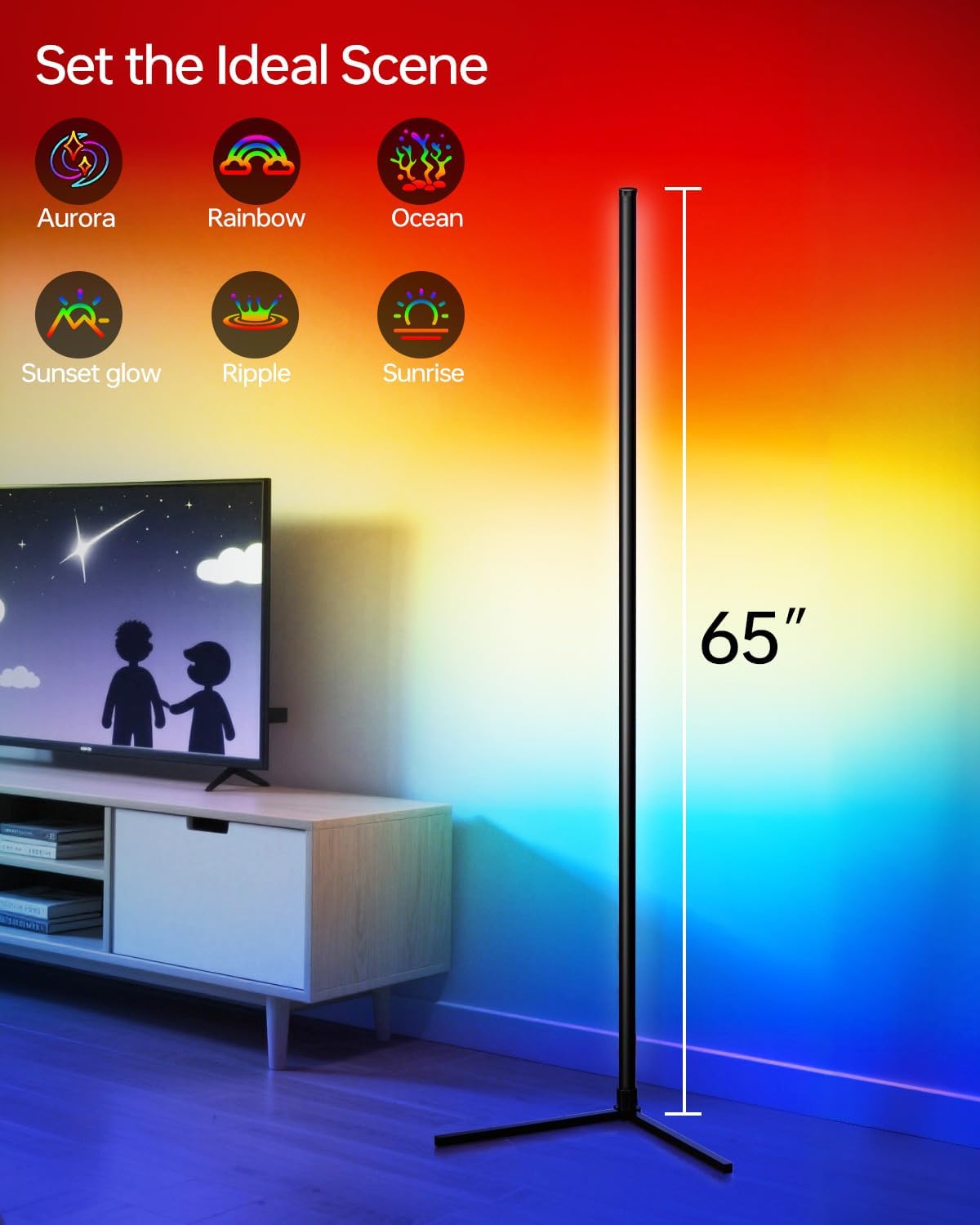 Corner Floor Lamp,RGB LED Corner Lamp with Smart APP Control Remote Control Color Changing Ambience Light with 16 Million DIY Color Changing for Bedroom Living Room and Game Room