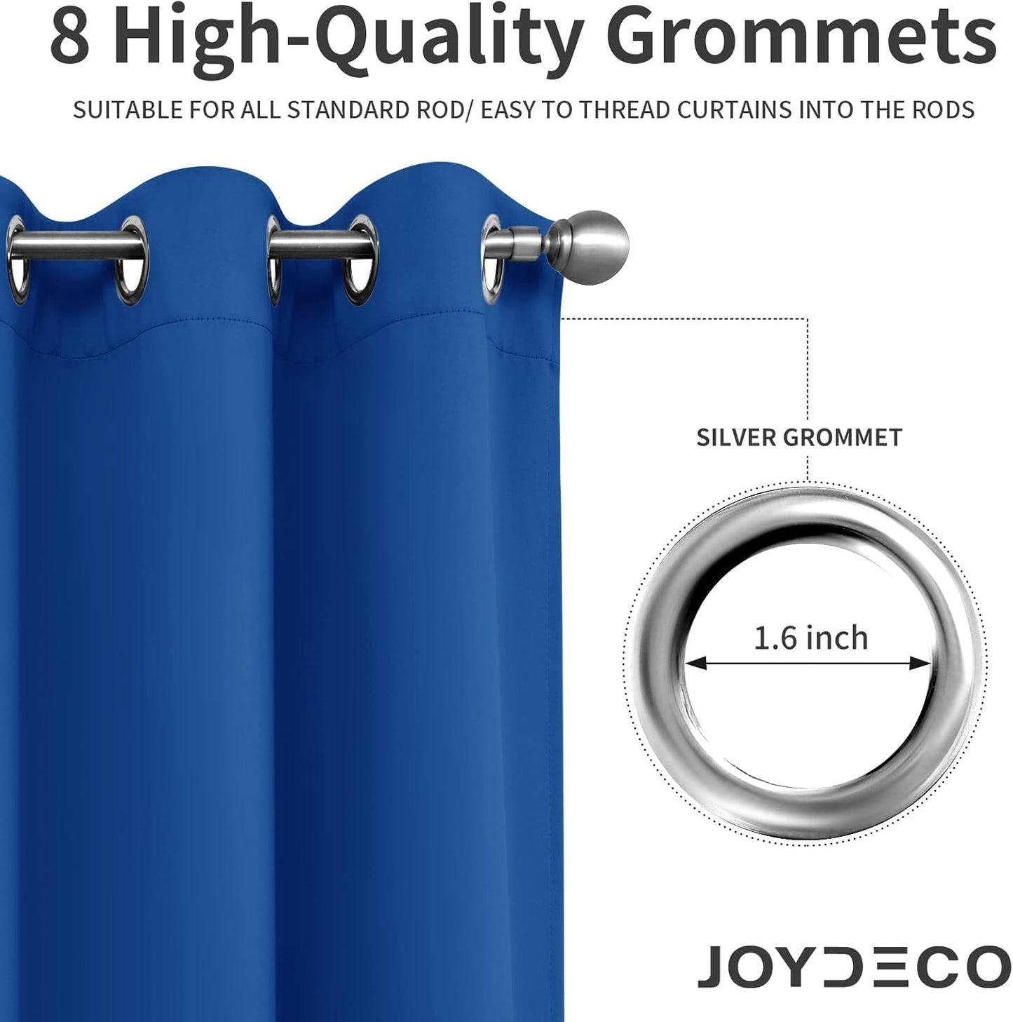 Joydeco Blackout Curtains 45 Inch Length 2 Panels Set, Thermal Insulated Long Curtains& Drapes 2 Burg, Room Darkening Grommet Drapes for Living Room Bedroom Window (W52 x L45 Inch, Royal Blue)