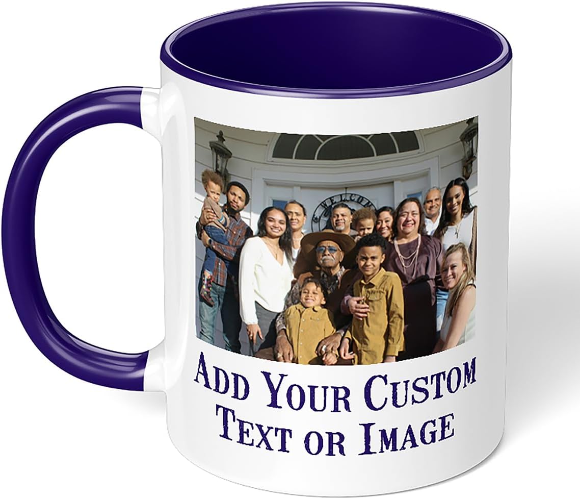 Personalized Coffee Mug, Custom Photo Text 11 Oz Ceramic Mug, Customized Picture Name Tea Cup, Unique Gift Idea, Taza Cafe Personalizadas Fotos, Cute Custom Gifts Mom Women Men, Mother's Day, Navy