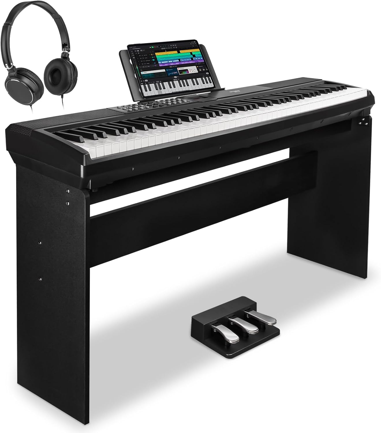 STRICH 88 Keys Weighted Keyboard Piano with Stand & Sustain Pedal, Hammer-Action Digital Piano, Full-size Electric Piano Keyboard Supports USB-MIDI/Wireless Connect, 15W×2 Built-In Speakers, SDP-120
