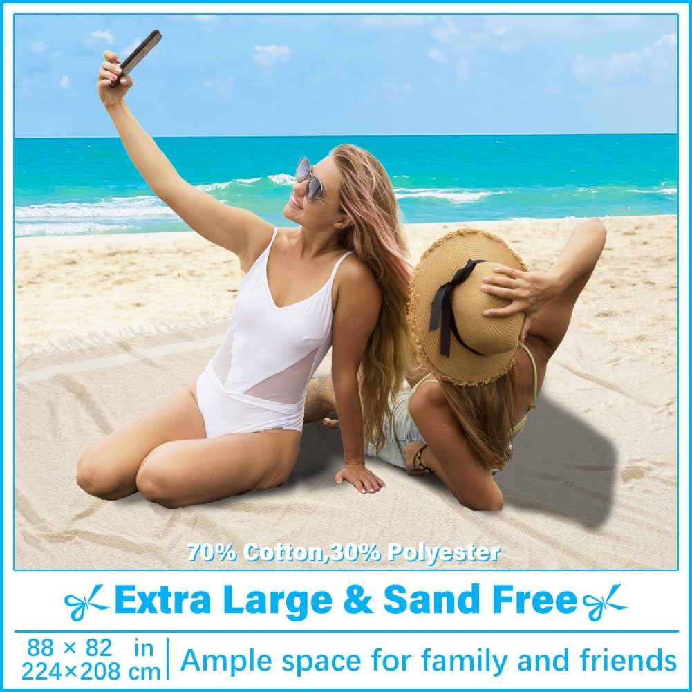 Oversized Turkish Beach Towel Blanket XXL Cotton Sandproof Towels Boho Woven Extra Large Big Sand Free Giant Throw Thick Blankets Huge Quilt XL Picnic Camping Necessities Cloud For Adult Gifts Beige