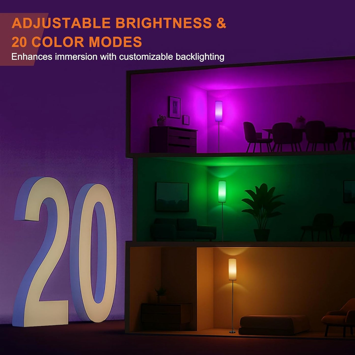 FRIDEKO HOME 2 Pack Floor Lamps for Living Room, Dimmable Colors Temperature & Brightness, Modern Floor Lamp with Remote, Tall Standing Lamps for Living Room Bedroom Office, Beige Shade 9W RGB Bulb