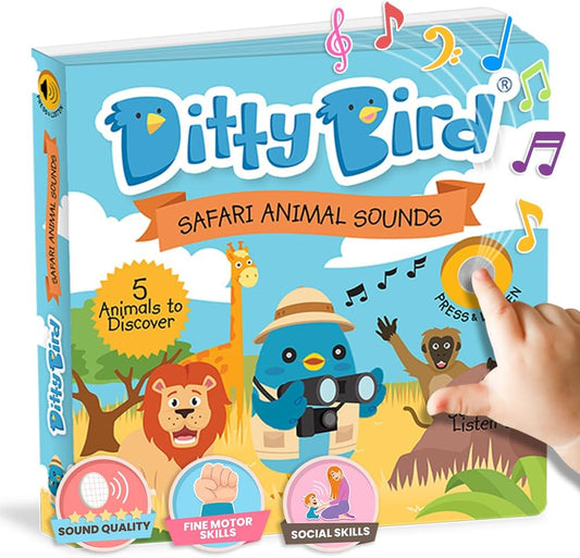 Ditty Bird Safari Book for Toddlers | Realistic Animal Sound Book | Interactive Safari Board Books for Toddlers 1-3 | Sensory, Musical Books for Animal Lovers | Sturdy Nursery Rhyme Toys for Baby