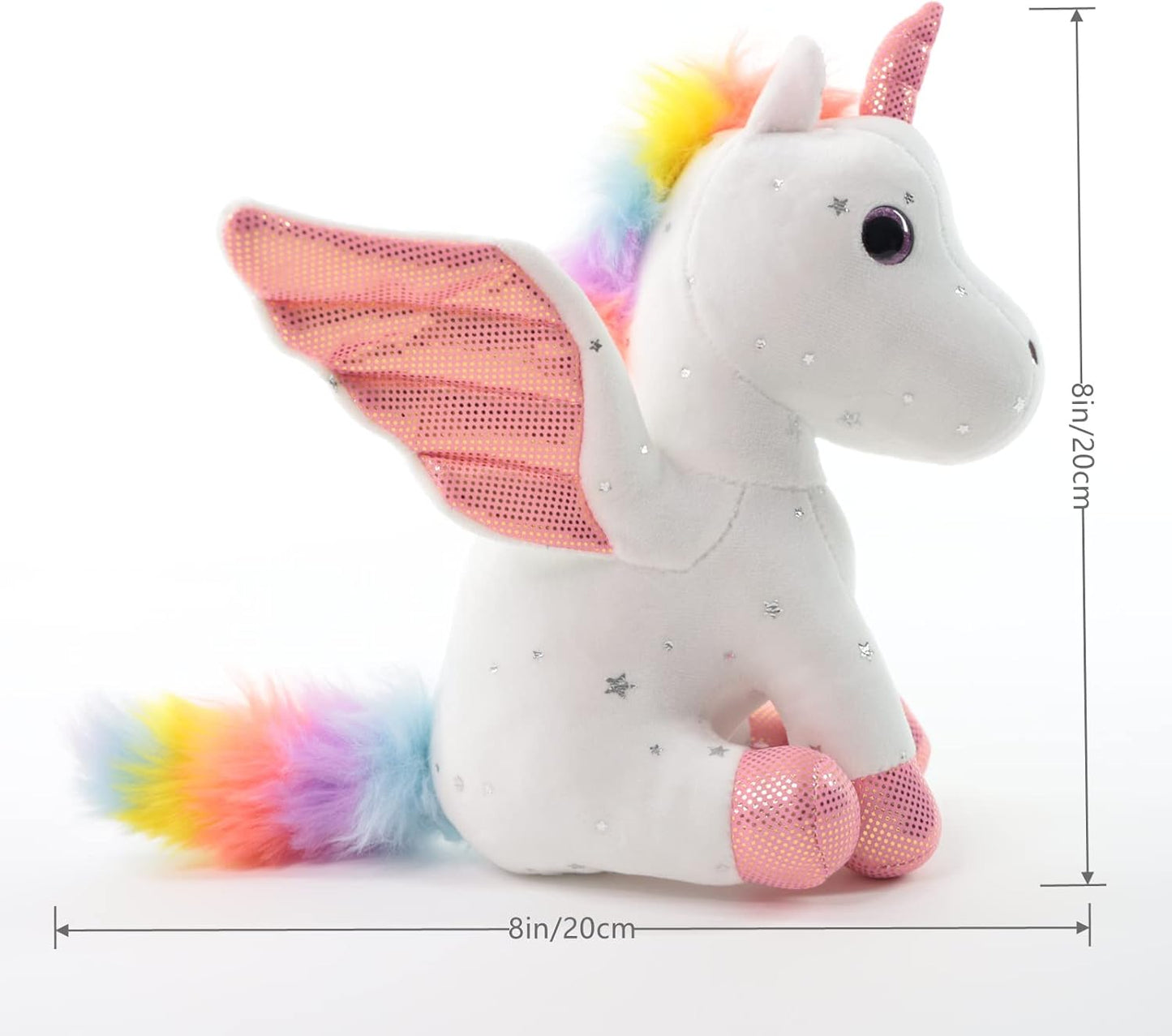 Sew Butiful 8" Unicorn Stuffed Animal - Cute Plush Toy Gift for 3-8 Years Old Girls, Soft Birthday Present for Baby, Toddler, Kids, Decor (White)