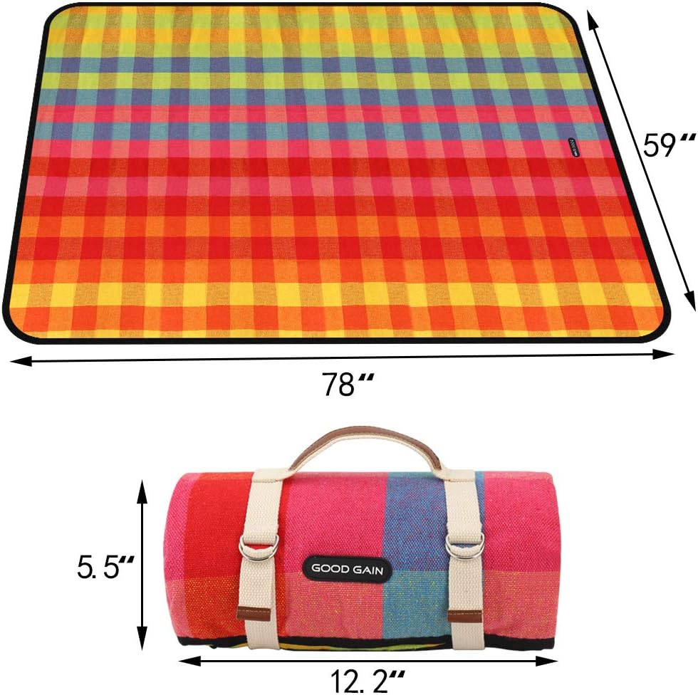 G GOOD GAIN Waterproof Picnic Blanket Portable with Carry Strap for Beach Mat or Family Outdoor Camping Party (red Plaid)