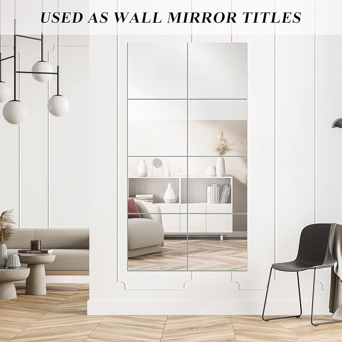 VASUHOME 8" Square Mirrors Candle Plate for Table Centerpieces, Set of 12, 2 mm Thick, Mirror Tiles for Wall, Table Wedding Centerpieces, Party Decor and Crafts