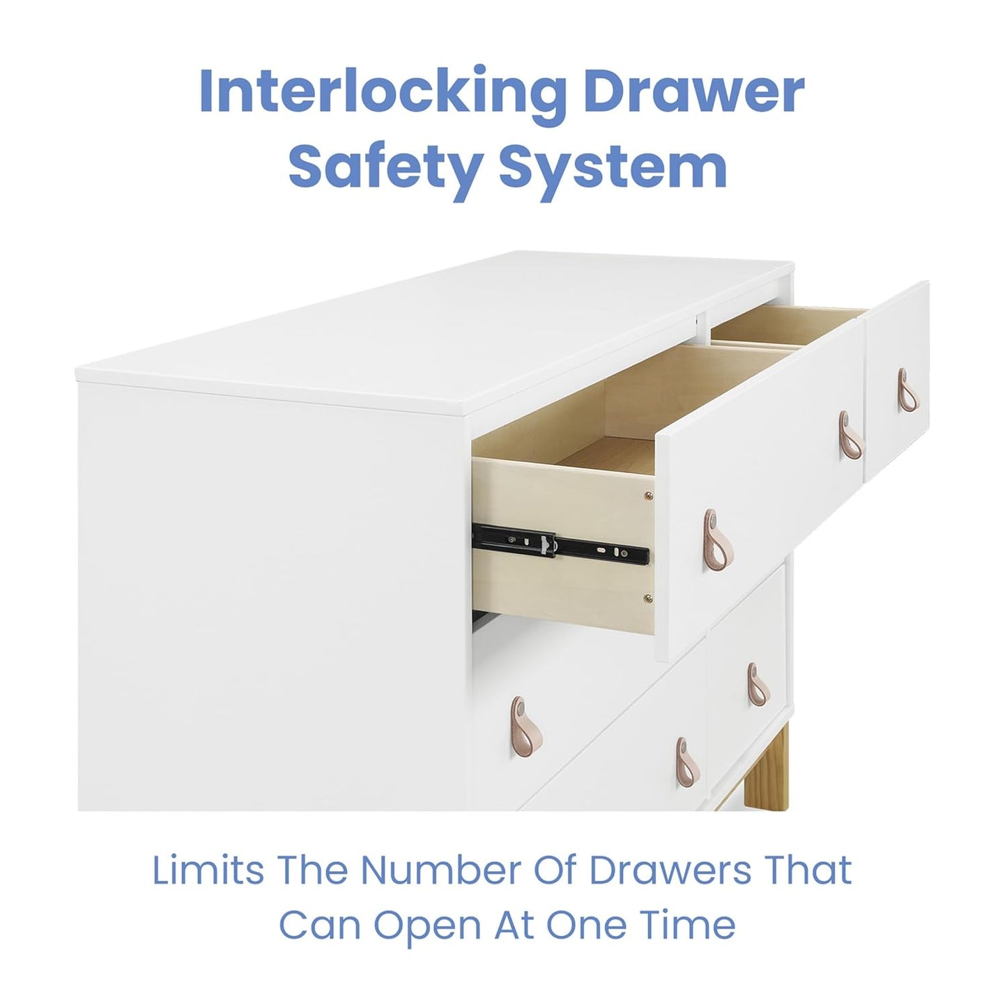 GAP babyGap Legacy 6 Drawer Dresser with Leather Pulls and Interlocking Drawers - Greenguard Gold Certified, Bianca White/Natural