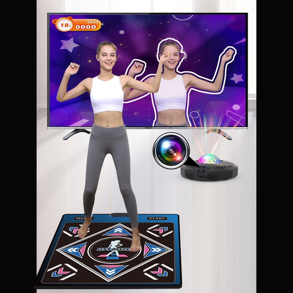 A Single-Person Dance mat with Camera, 64GB Card, 650 Songs, 1000 Games, 81 Music Videos. Luxurious Gift for Boys and Girls, Made of high-Grade Flannel. Suitable for TV use.