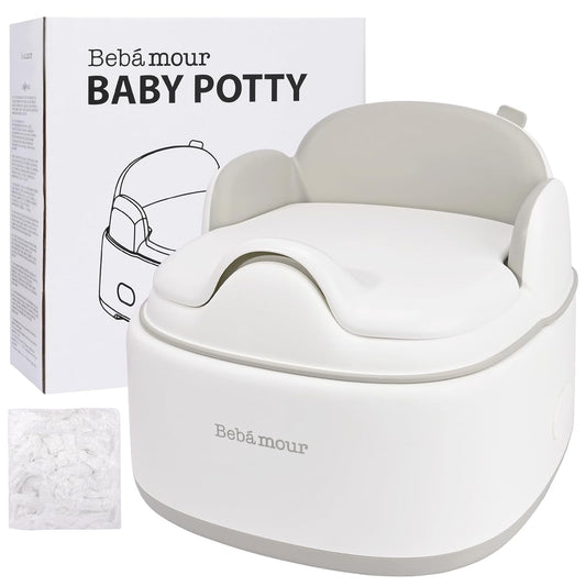 Bebamour Potty Training Toilet 3 in 1 Multi-Functional Potty Seat Detachable Baby Potty Step Stool Anti-Slip Stable Potty Training Toilet with 100 Pack Trash Bags for Baby Toddler Kids(Coffee)