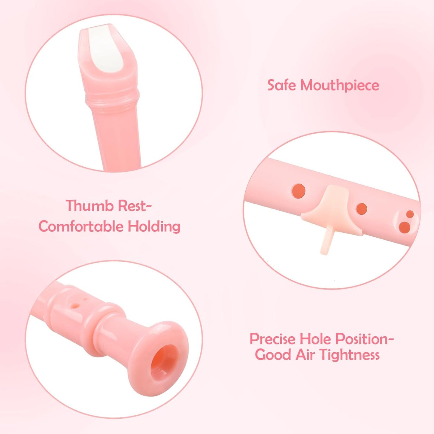 Mr.Power German Style C Key Soprano Recorder 8-Hole 3 Piece Music Musical Instruments for Beginners, Adults with Fingering Chart Cleaning Kit (Pink)