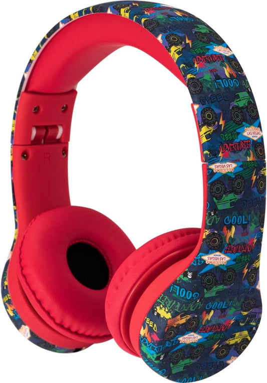 Snug Play+ Kids Headphones – Volume Limited 93dB for Safe Listening – Foldable, Durable Headphones for Toddlers, Boys & Girls – Tangle-Free Cord – Ideal for Travel, School, Tablets - Monster Trucks