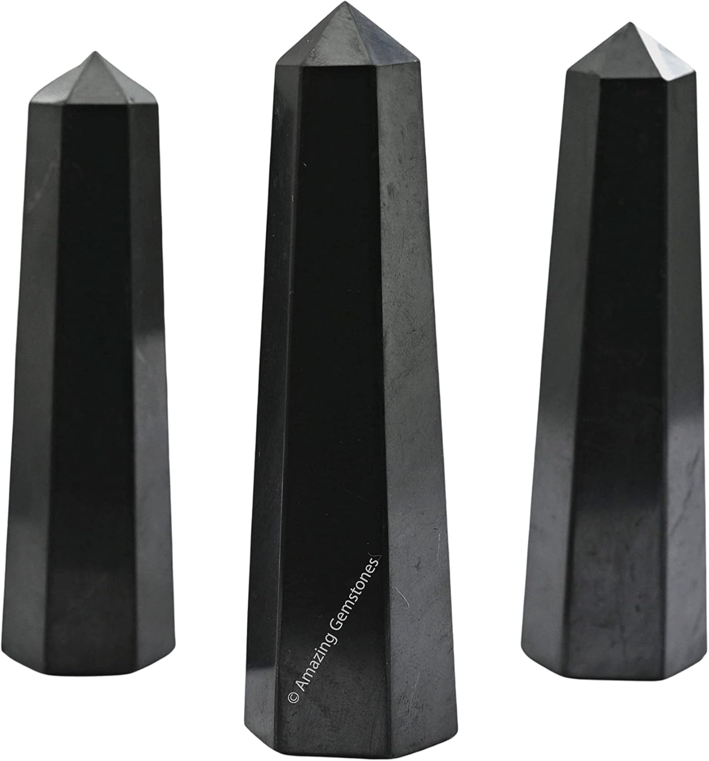 Amazing Gemstone Shungite Crystal Towers - Natural Healing Crystal Point Obelisk for Reiki Healing and Crystal Grid (3 Inch)
