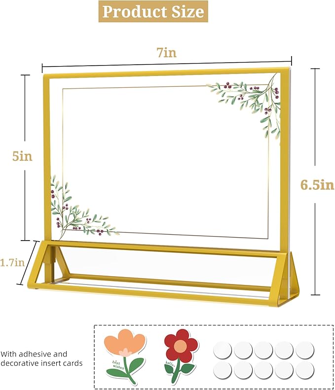 Clear Acrylic Sign Holder 7x 5 Horizontal Double Sided Gold Frame Flyer Holder for Wedding Table Number Menu Holder (6pcs)
