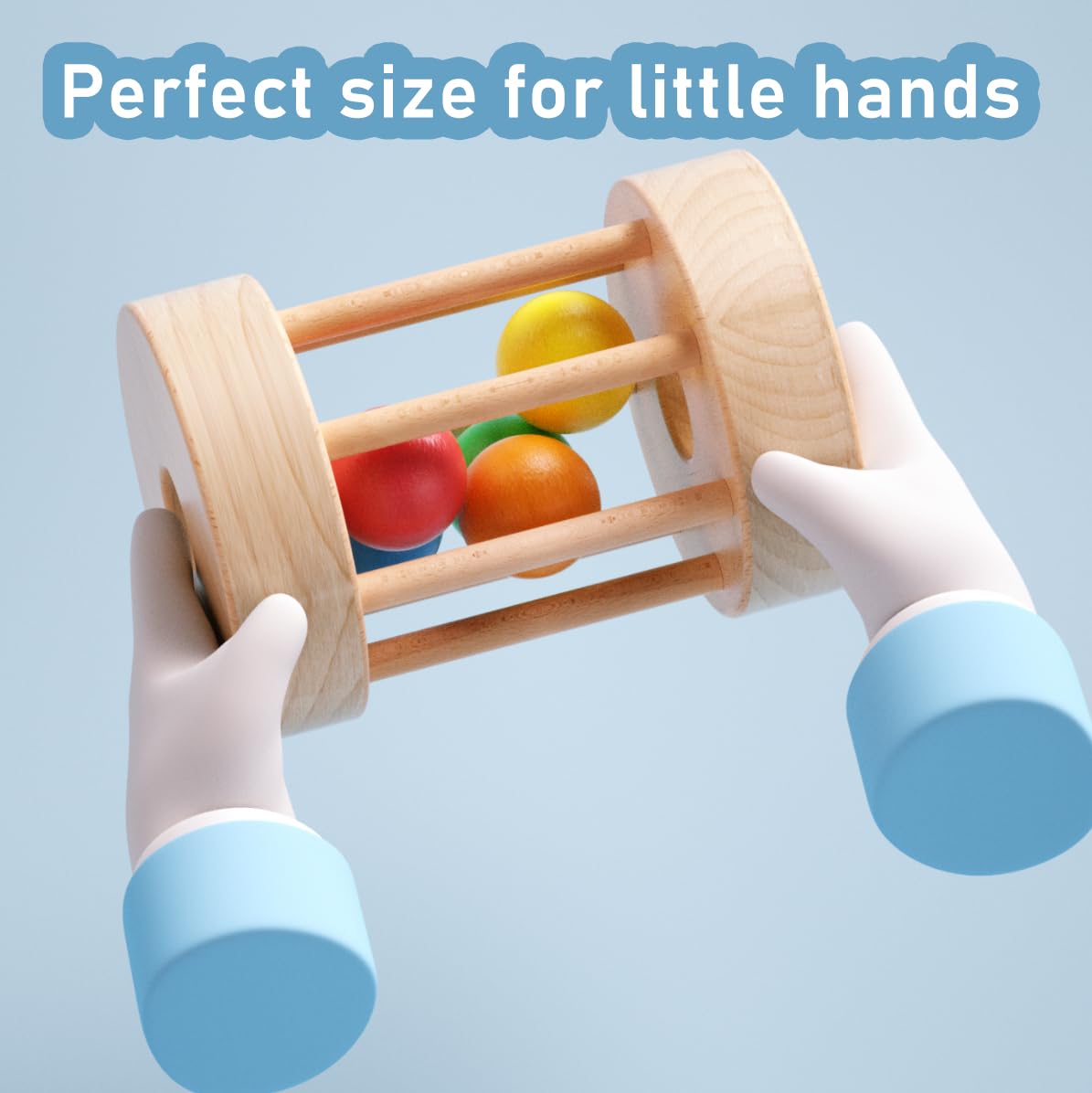 Dailyfunn Montessori Toys Wooden Infant Baby Rolling Rattle Toy for Babies 6-12-18-24 Months Newborn Shower Birthday Gift