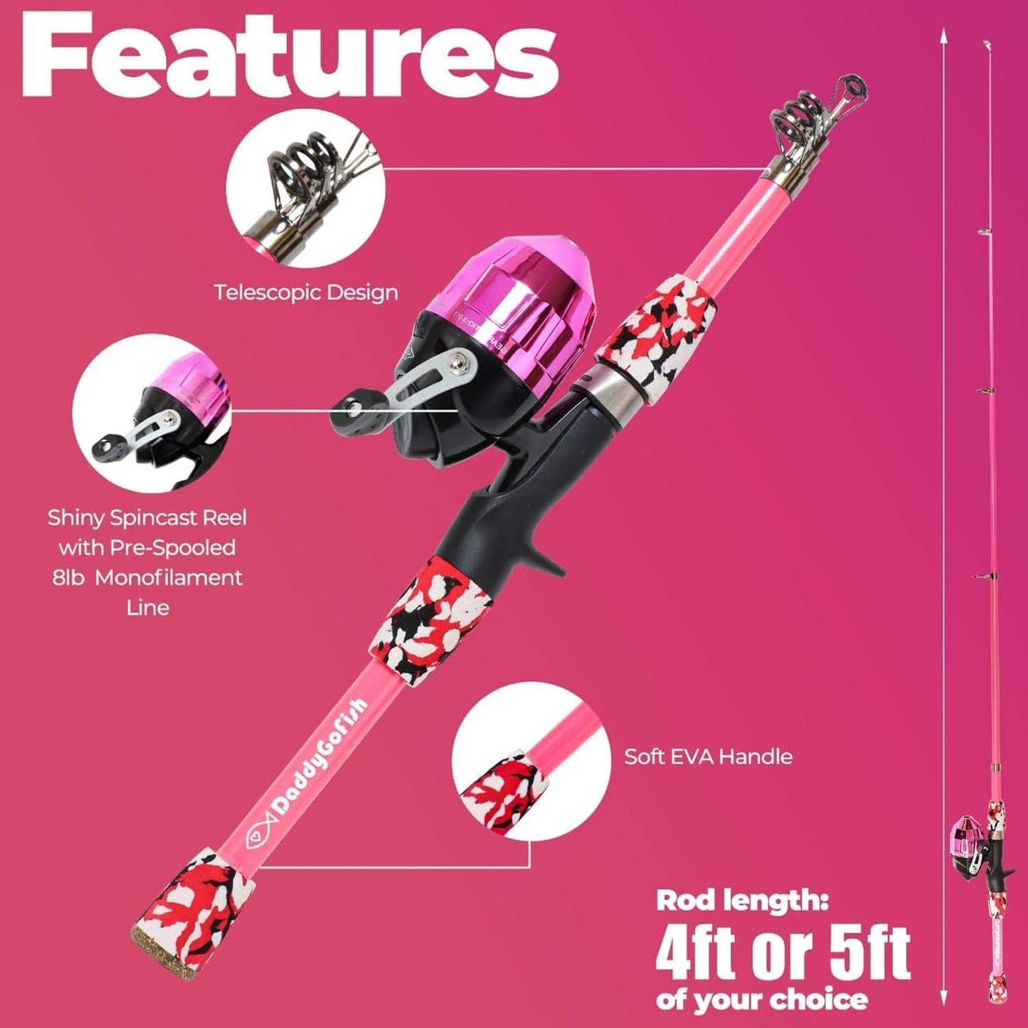 DaddyGoFish Kids Fishing Pole - Rod Reel Combo Tackle Box Starter Set - First Year Small Gear Kit for Boys Girls Toddler Youth Age Beginner Little Children