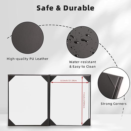 Premium Leather Menu Covers - Set of 10 Double-Sided Table Tent Cards for Restaurant, Dinner Party, and Bar Menus - Includes Bill Holder and Reserved Seating Signs - Easy to Clean and Foldable