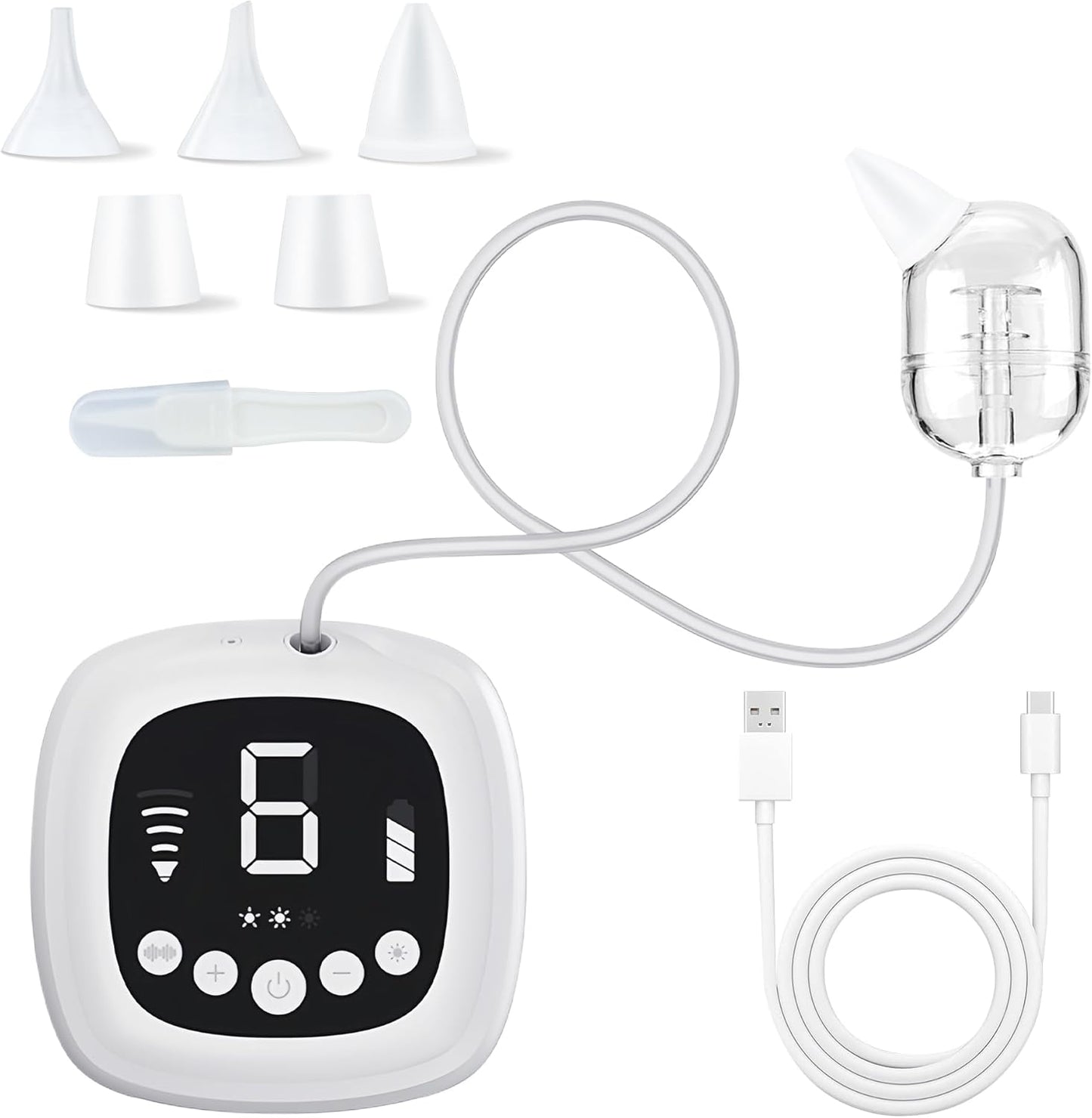 TopQuaFocus Electric Baby Nasal Aspirator, Nose Sucker for Toddler, 9 Levels Suction Power for Children's Nasal Cleans, Soothing Night Light and Nursery Rhyme, 5 Silicone Tips