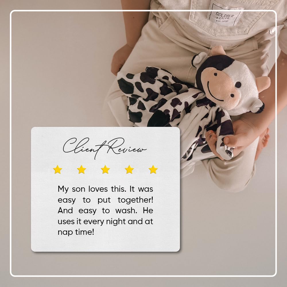 Love By Emi Baby Music Lovey Black & White Cow, Baby Sleep Soother for Crib & Cuddle Bedtime, White Noise with Heartbeat & Lullaby, Plush Sound Toy, Stuffed Animal for Newborns, Infants & Toddlers