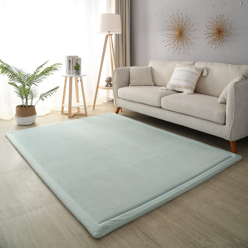 Loartee Nursery Rug Coral Velvet Crawling Rugs Mat Area Rugs Play Crawling Mat(6'7"x9'10", Light Green) for Toddler Children Play Mat Yoga Mat Exercise Pads Carpet