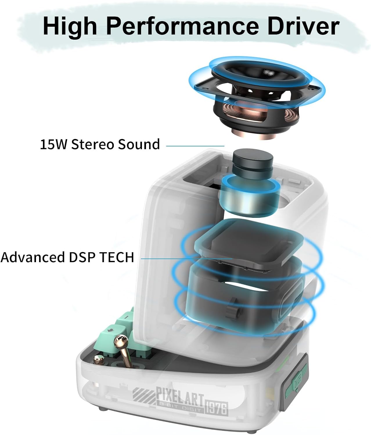 Divoom Ditoo Pixel Art Gaming Portable Bluetooth Speaker with App Controlled 16X16 LED Front Panel, Also a Smart Alarm (White)