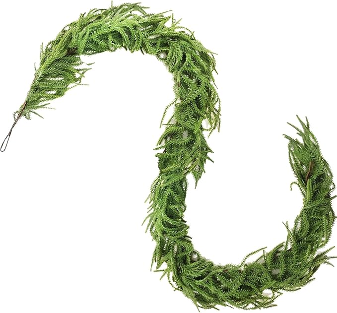 NSBELL 6 Ft Artificial Norfolk Pine Garlands, Real Touch Winter Pine Garland, Green Artificial Greenery Garland for Table, Mantle, Wall, Indoor, Outdoor Christmas Decorations