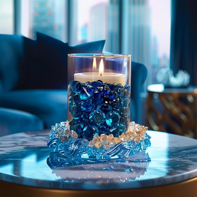 720 Pcs Morandi Blue Acrylic Diamonds Gems Table Scatters for Wedding Centerpieces,Treasure Gemstones,Bridal Shower,Floral Arrangement,Party Favor Decoration,Vase Fillers,14 OZ,0.8/0.4 Inch Mix