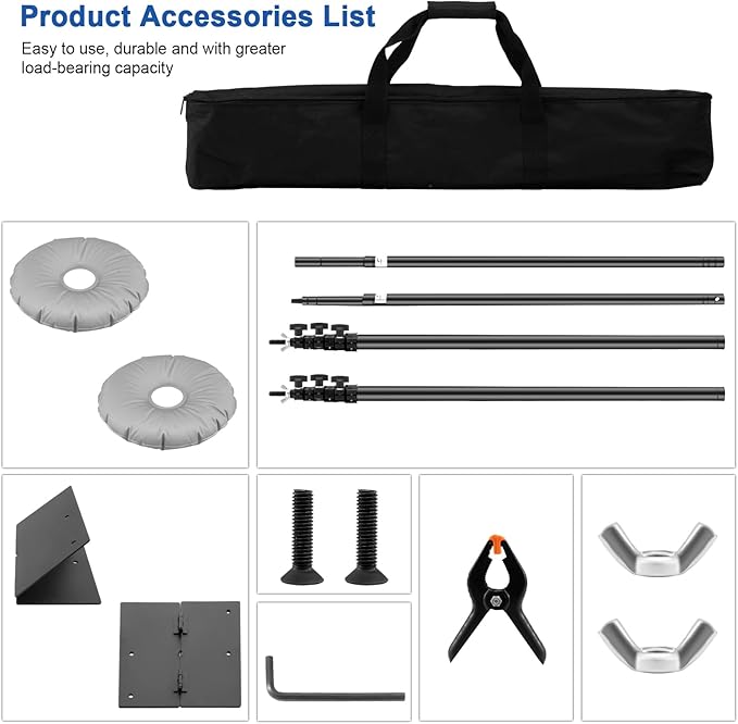 Jiang&Rong Backdrop Stand Kit - 10ft x 8.5ft Adjustable Photo Background Stand Support Poles with Heavy Duty Flat Base, Photo Metal Steel Pipe and Drape Frame Kit for Parties Birthday Wedding - Black