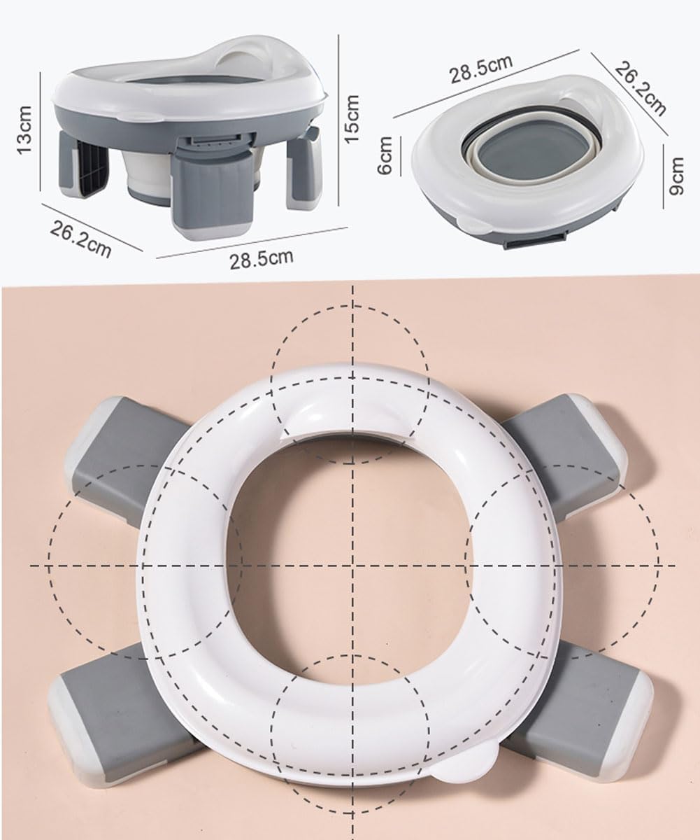 Kids Travel Potty | Foldable Car Potty | Potty Training Toilet w/Travel Bag & Potty Liners for Indoor and Outdoor (Gray)