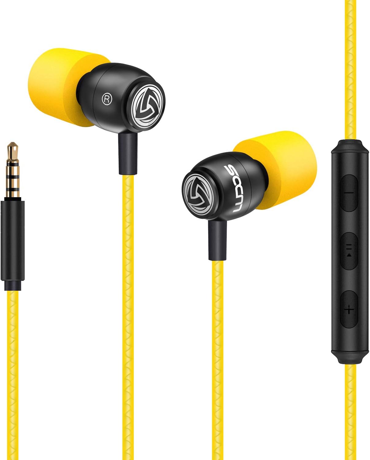 LUDOS Clamor Wired Earbuds in-Ear Headphones, 5 Years Warranty, Earphones with Microphone, Noise Isolating Ear Buds, Memory Foam for iPhone, Samsung, School Students, Kids, Women, Small Ears - Yellow