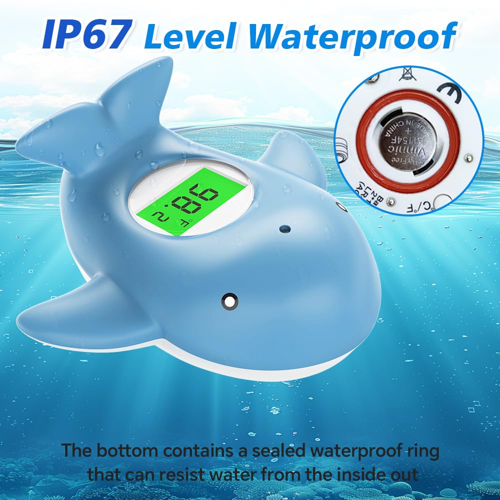 Baby Bath Thermometer, Infant Digital Water Thermometer Safety with 3 Color Backlit and Temperature Warning, Room Thermometers Floating Toy for Infant, Toddler, Bathtub, Swimming Pool (Light Blue)