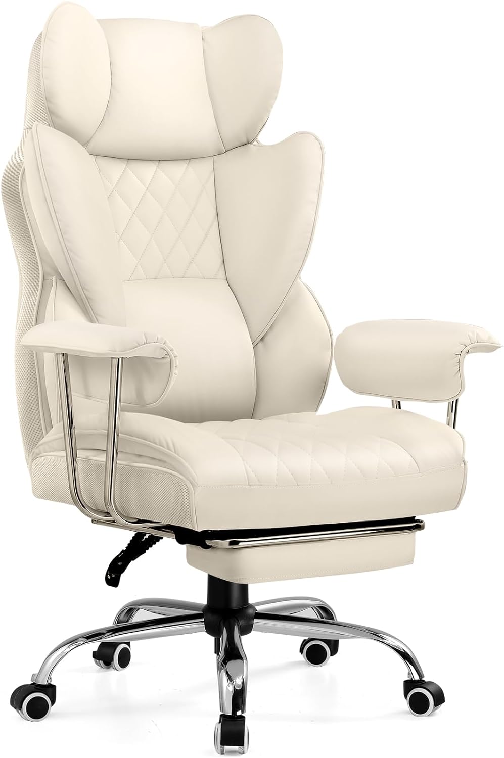 COMHOMA Big and Tall Office Chair, High Back Leather Gaming Chair with Footrest, Executive Ergonomic Office Chairs with Pocket Spring Lumbar Support and with Outward Fixed Soft Armrests