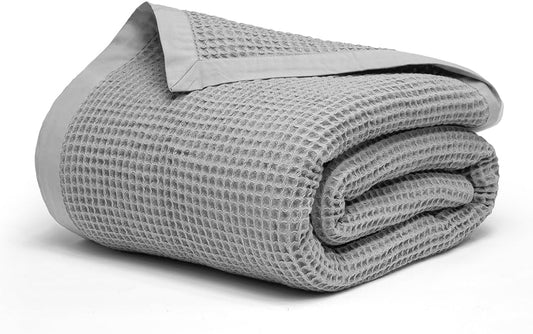 Salt Earth GOTS Certified 100% Organic Cotton Throw Blanket, 55" x 60" Waffle Blankets & Throws for Bed, Throw Blanket for Couch, Modern & Cozy Blanket, All Season,Comfy & Soft Blanket(Scottish Grey)