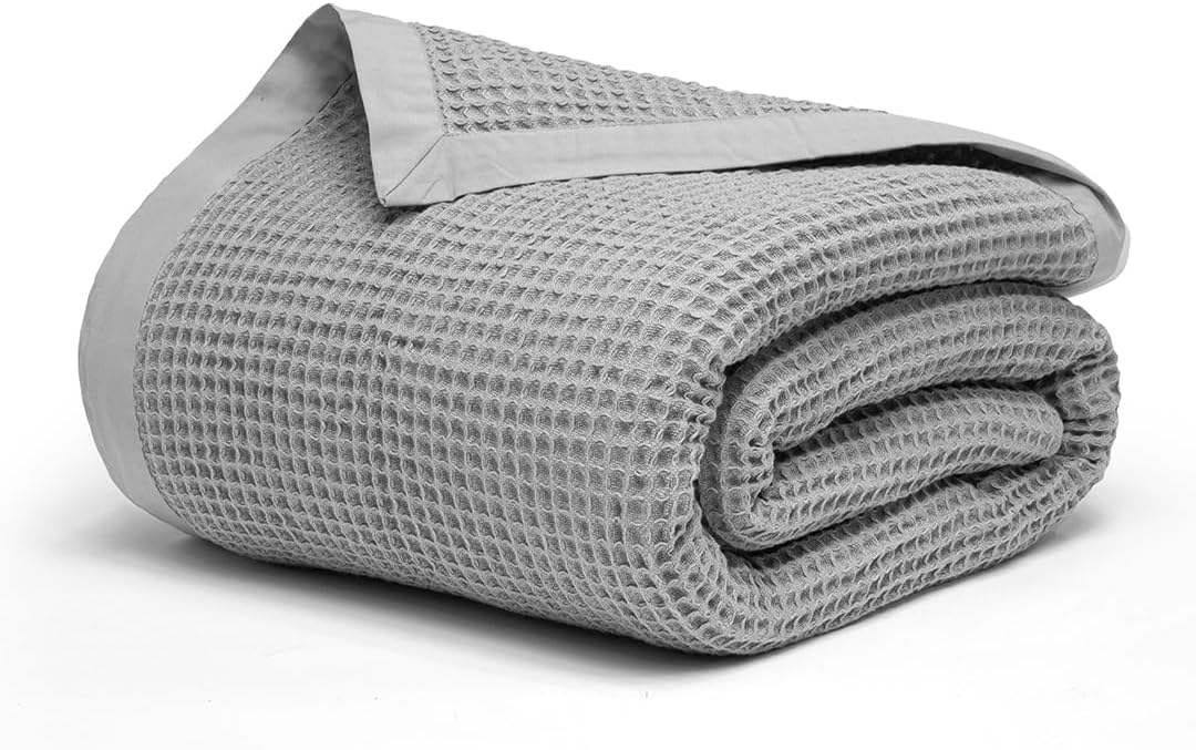 Salt Earth GOTS Certified 100% Organic Cotton Throw Blanket, 60" X 80" Waffle Blankets & Throws for Bed, Throw Blanket for Couch,Modern and Cozy Blanket,All Seasons, Comfy Soft Blanket(Scottish Grey)