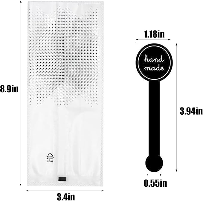 (200Pcs)100pcs Translucent Plastic Bags/Bakery Bags with 100pcs Hand made Stickers for Cookie Cake Chocolate Candy Snack Wrapping Good for Bakery Party Supplies