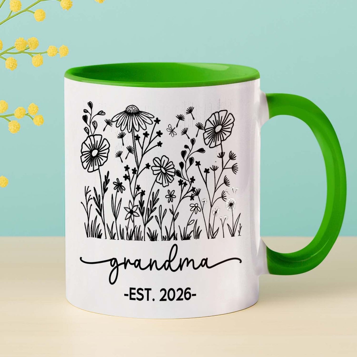 Personalized Grandma EST 2026 Accent Coffee Mug Gift For Nana Granny Grandmother, Novelty Grandma White Coffee Cup 11Oz 15Oz, Custom Year/Name Grandmother Ceramic Cup Gift For Birthday Mother's Day