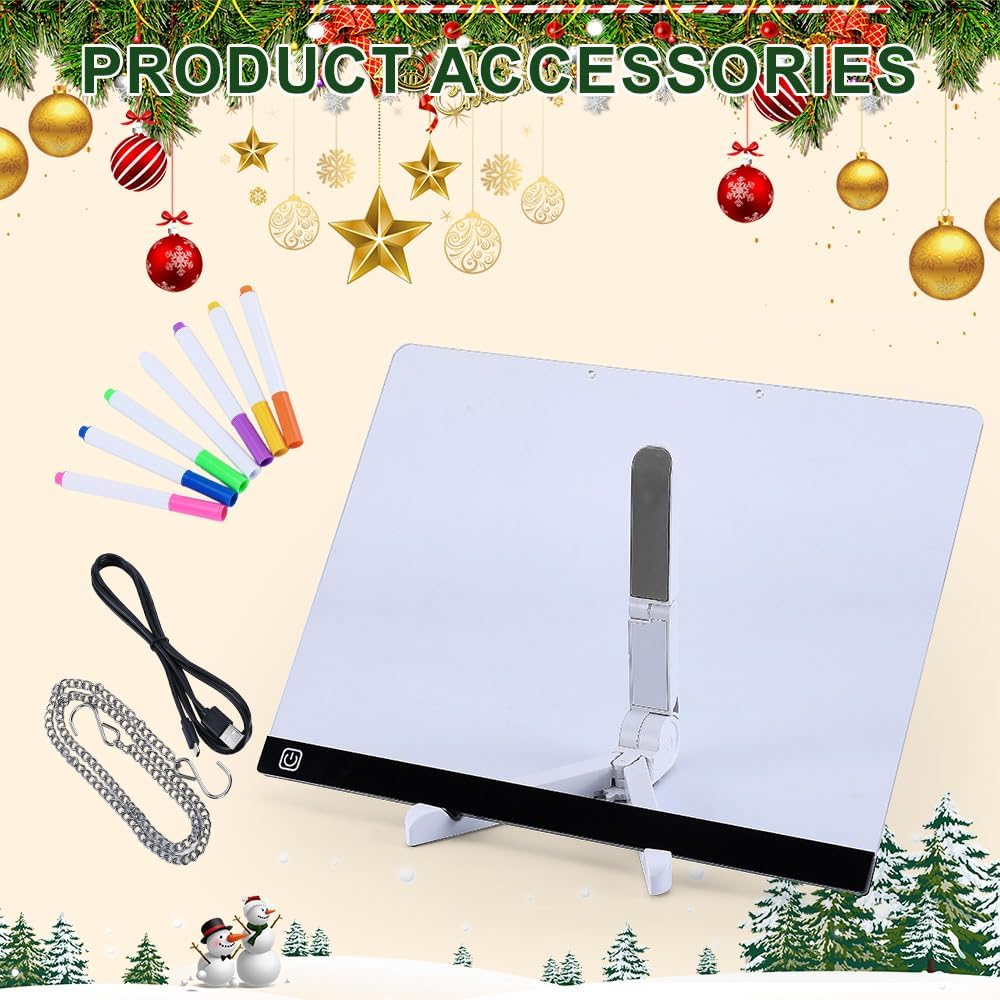 LED Note Board with Colors, Lighted Acrylic Dry Erase Board, Acrylic Message Board, Illuminated Acrylic Sticky Note Board with Colors Notepad with Adjustable Stand and 7 Pens (13.7 X 10”)