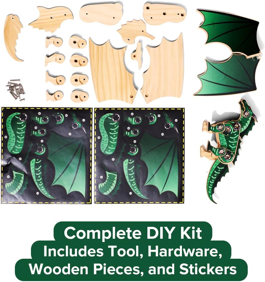 Little Jupiter DIY Wooden Kit with Stickers - Japanese Monster Series for 7-12 Yrs - Woodworking Kits - Wood Crafts - Building Kit - Wooden Crafts (Winged Monster Type 2)